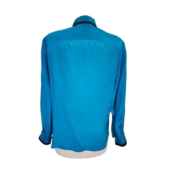 Vintage Eleanor P Brenner Silk Blouse Blue & Black Button Down Size Medium Flaws - Picture 3 of 14